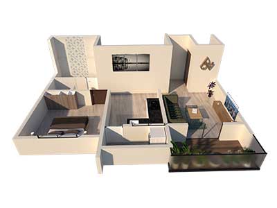 Silver Lake 1 BHK 3D Cut Section