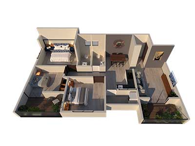 Silver Lake 2.5 BHK 3D Cut Section