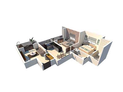 Silver Lake 2 BHK 3D Cut Section