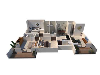 Silver Lake 3 BHK 3D Cut Section